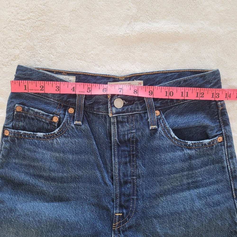 Levis Ribcage Straight Ankle Dark Blue Jeans Denim Size 26 (L27) Frayed Hem - Picture 6 of 9